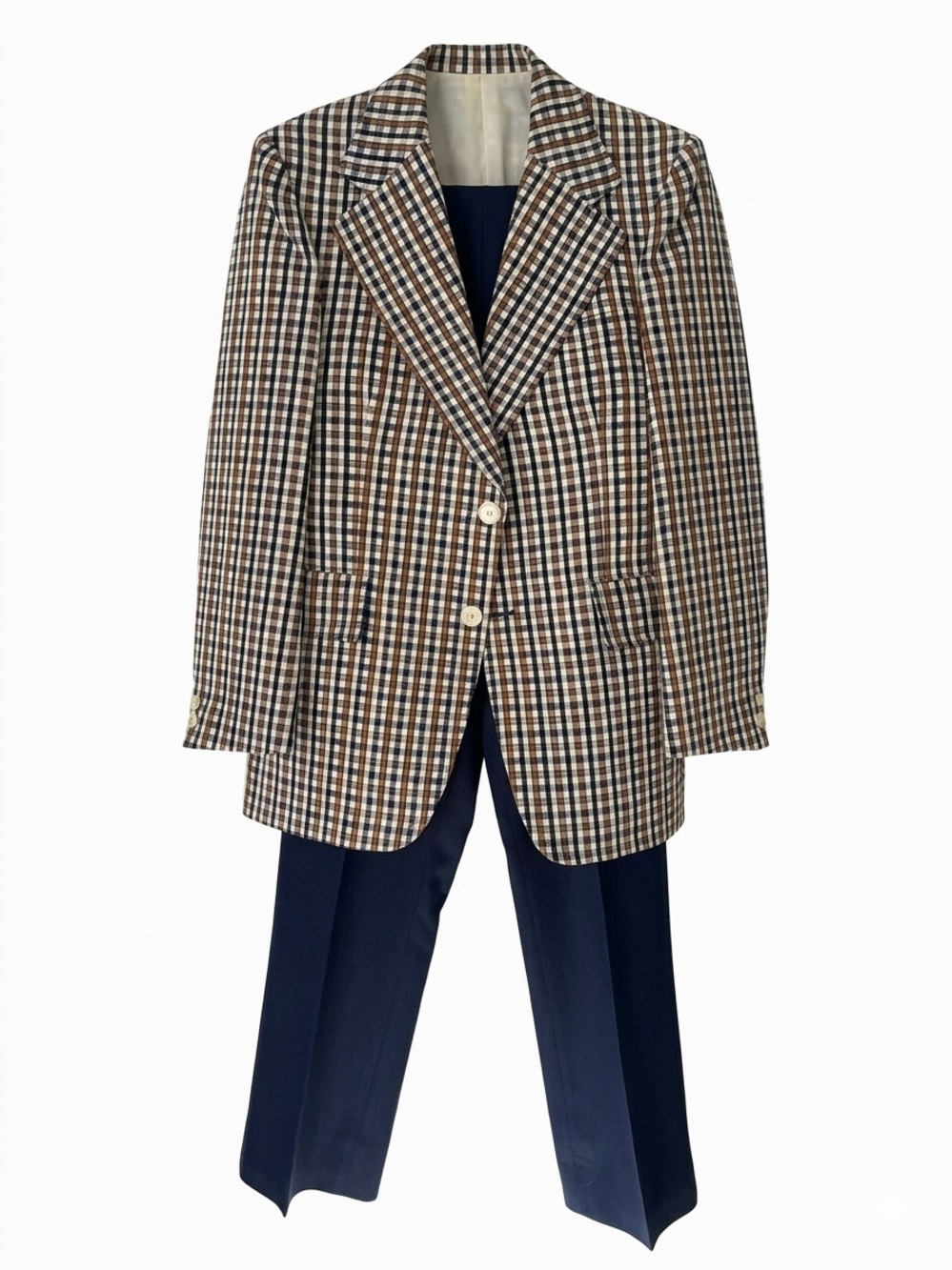 Vintage 70s Botany 500 Plaid & Navy 2-Piece Suit Set - True Retro Tailored - M/L